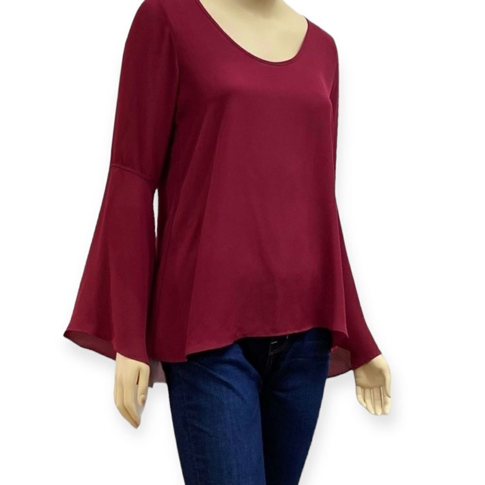 Elegant Scoop Neck  Long Bell Sleeve Blouse Top NEW